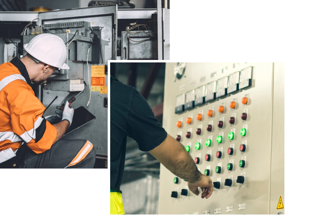 Two images – both show electrical and arc flash safety test being performed.